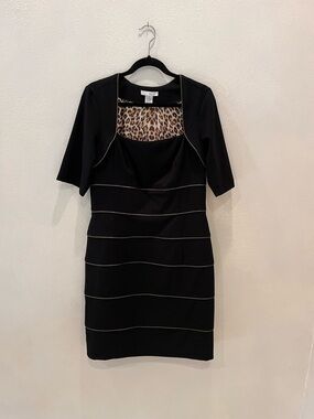 WD.NY Black sheath dress with brass zipper edge accents, size 14